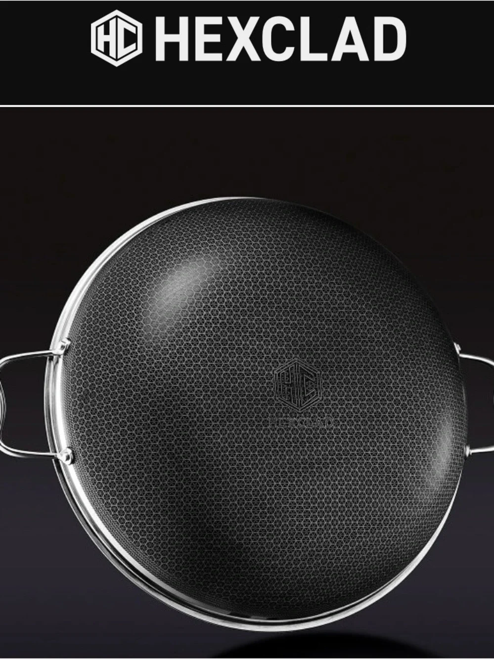 HexClad Stainless Steel Nonstick Wok with Lid - Silver
